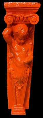 &aacute;ngel, m&eacute;nsula, atlante, columna para chimenea o m&eacute;nsula. 130x30x20 cari&aacute;tide. Naranja
. &aacute;ngel 