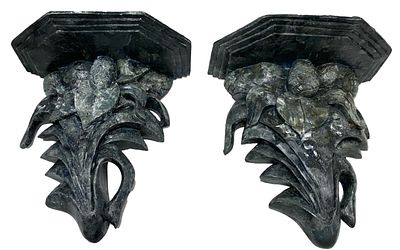 Antigua pareja de m&eacute;nsulas, repisas, peanas, pedestales, columnas funerarias.XIX 
Antigua 