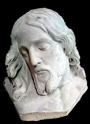 Antigua escayola del escultor Navarrete, de la cara de Cristo. Firmada.
. Antigua escayola del 