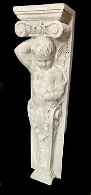 Antiguo &aacute;ngel, atlante, puti con columna, efecto piedra. 130x30x20. Para chimenea 