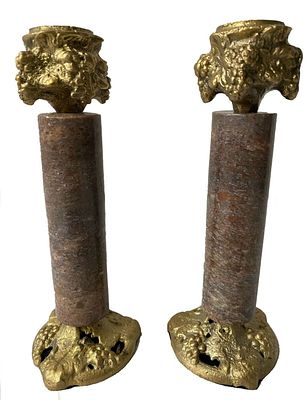 Antigua pareja de candelabros de bronce y m&aacute;rmol. Napole&oacute;n III, imperio.Casino Mercantil de 