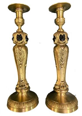 Antigua pareja de candelabros de bronce, Napole&oacute;n III, imperio. S. XIX. 35 cm alto
. Antigua 