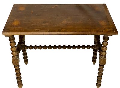 Antigua mesa auxiliar de nogal para bargueño con pata de lenteja. XIX. 94x80x48. Antigua mesa de