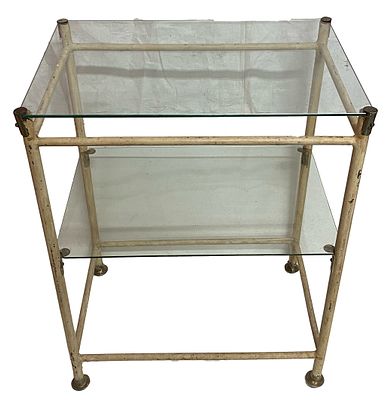 Antigua mesa auxiliar de consulta de médico de hierro y cristal. XIX. 79x60x40. Antigua mesa
