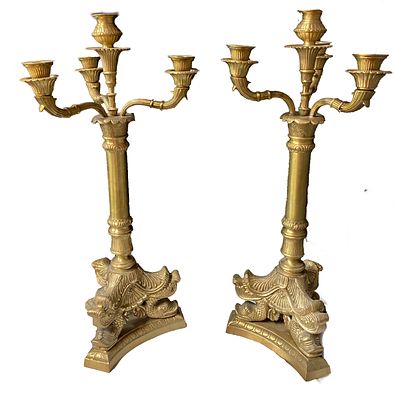 Antigua pareja de candelabros de bronce imperio, Napoleón III. 74x34x34 
Antigua pareja de 