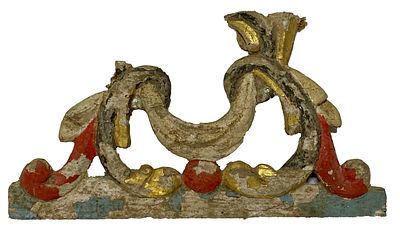 Antiguo copete, remate de madera policromada gótico. S. XV. 34x19 cm