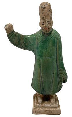 Antiguo sirviente, siervo de terracota esmaltada. Dinast&iacute;a Ming. Rareza. 20x7x5. Importante 