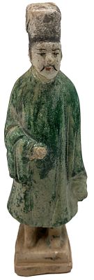 Antiguo sirviente, siervo de terracota esmaltada. Dinast&iacute;a Ming. Rareza. 20x7x5 
Importante 