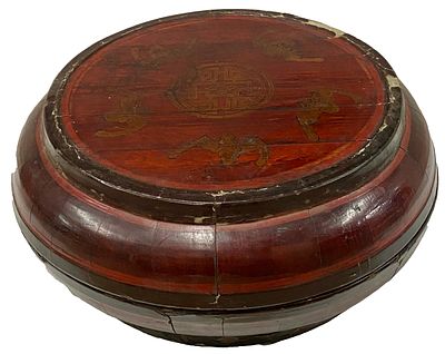 Antiguo ba&uacute;l, caja de transporte de alimentos de la realeza china. S. XVIII. 48x48x20. Importante 