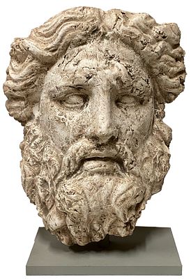 Cabeza del Dios J&uacute;piter. Terracota. 44x37x15. Escultor catal&aacute;n. XIX. Antigua escultura de 