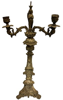 Antiguo candelabro, aplique de esta&ntilde;o barroco con &aacute;ngel de la guarda en el centro. Rareza. 57x29x15