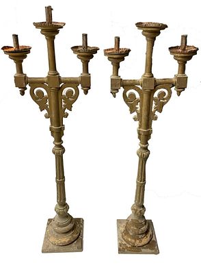 Antigua pareja de candelabros, hacheros, faroles, apliques de madera barrocos. S XVII. Antigua 