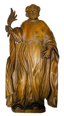 Antiguo San Lorenzo de nogal, siglo XVI, talla de filete. &Uacute;nico. 51x21x4 
Antiguo Santo o talla 