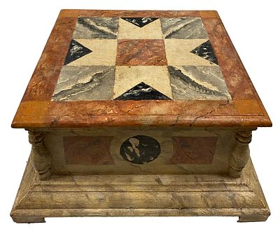 Antigua peana, repisa, pedestal, columna policromada. Suelos mosaicos del Vaticano. 38x38x18. An 