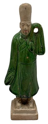 Antiguo sirviente, siervo de terracota esmaltada. Dinast&iacute;a Ming. Rareza. 20x7x5. Importante 