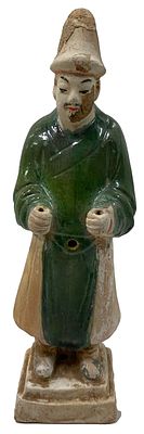 Antiguo sirviente, siervo de terracota esmaltada. Dinast&iacute;a Ming. Rareza. 20x7x5. Importante 