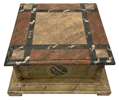 Antigua peana, repisa, pedestal, columna policromada. Suelos mosaicos del Vaticano. 38x38x18. An 