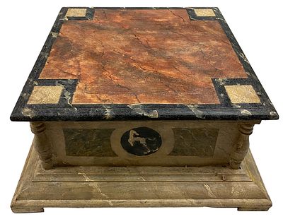 Antigua peana, repisa, pedestal, columna policromada. Suelos mosaicos del Vaticano. 38x38x18. 