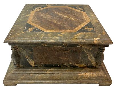 Antigua peana, repisa, pedestal, columna policromada. Suelos mosaicos del Vaticano. 38x38x18. 