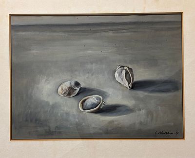 צדפים בים. לודוויג שוורין (1897-1983) 
נולד בגרמניה 1897 שמן על נייר ממוסגר.צדפים בים מתוארך 
