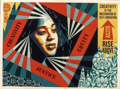 Shepard Fairey - Creativity, Equity, Justice, 2019 Screen print on Cream Speckle Tone paper 