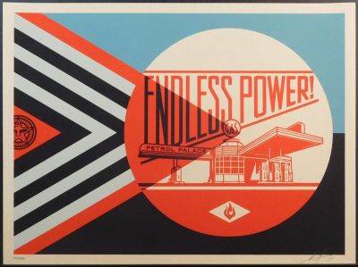Shepard Fairey - Endless Power Petrol Palace, 2019 Screen print on Cream Speckle Tone paper 