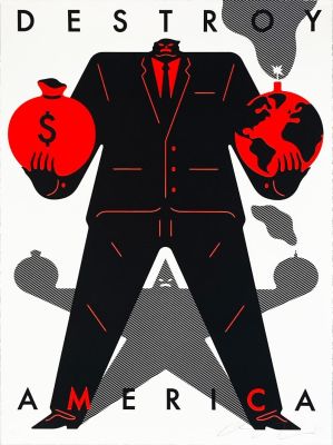 Cleon Peterson - Destroy America (White), 2020 Hand-pulled screen print on 290gsm Arches Rag 