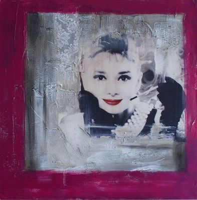 Tableau Deco - Audrey Hepburn Tableau deco Technique mixte sur toile 100 x 100 cm rose 