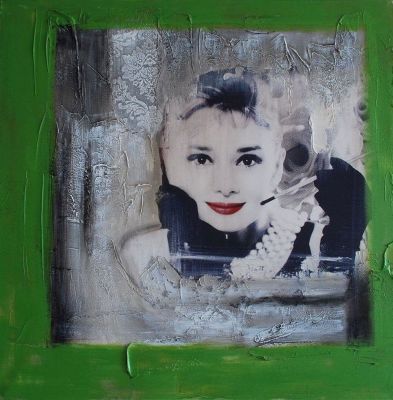 Tableau Deco - Audrey Hepburn Tableau deco Technique mixte sur toile 100 x 100 cm vert 