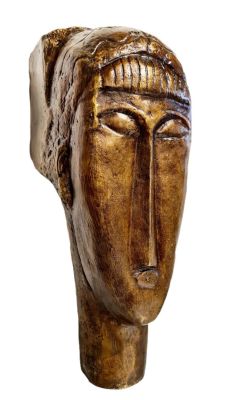 Amedeo Modigliani (after) - T&ecirc;te de jeune femme &agrave; la frange Bronze sculpture with golden brown 