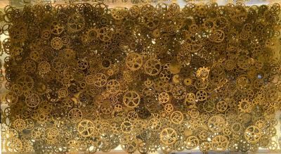 Arman - Mini Galaxy, 1970 Accumulation de rouages de montres sous r&eacute;sine Sign&eacute;e dans la r&eacute;sine 