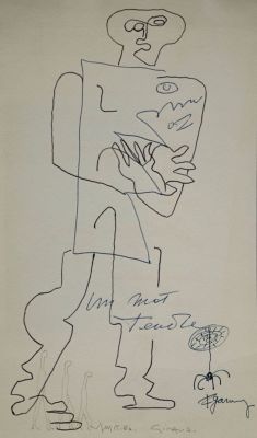 Ossip Zadkine - Un mot tendre Pencil and pen drawing on paper by Ossip Zadkine and two other 