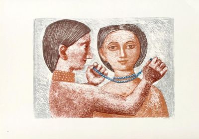 Massimo Campigli - La collana, 1952 Color lithograph on paper, plate signed, not numbered 