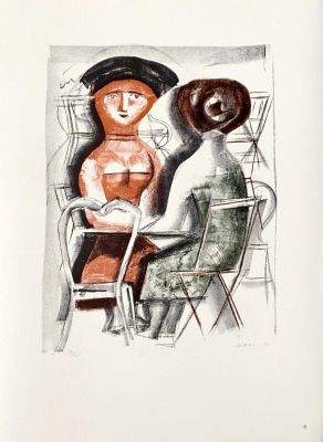 Massimo Campigli - Al tavolino, 1952 Color lithograph on paper, plate signed, not numbered 
