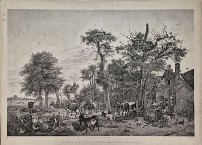 Paulus Potter (after) - Farmyard Scene, 1829Engraving on paper after the original painting of 