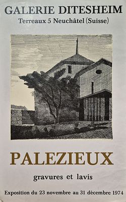 Galerie Ditesheim Neuch&acirc;tel - Palezieux. Gravures et lavis, 1974Exhibition poster, handling 