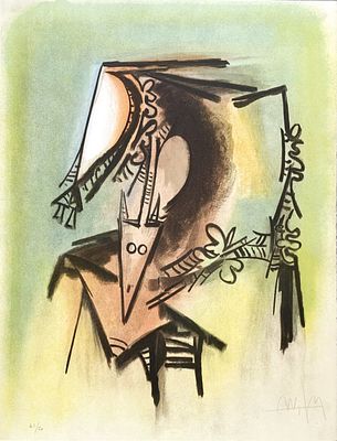 Wifredo Lam - Les loa petro enfantent dans la danse, 1973Color lithograph on paper, signed in 