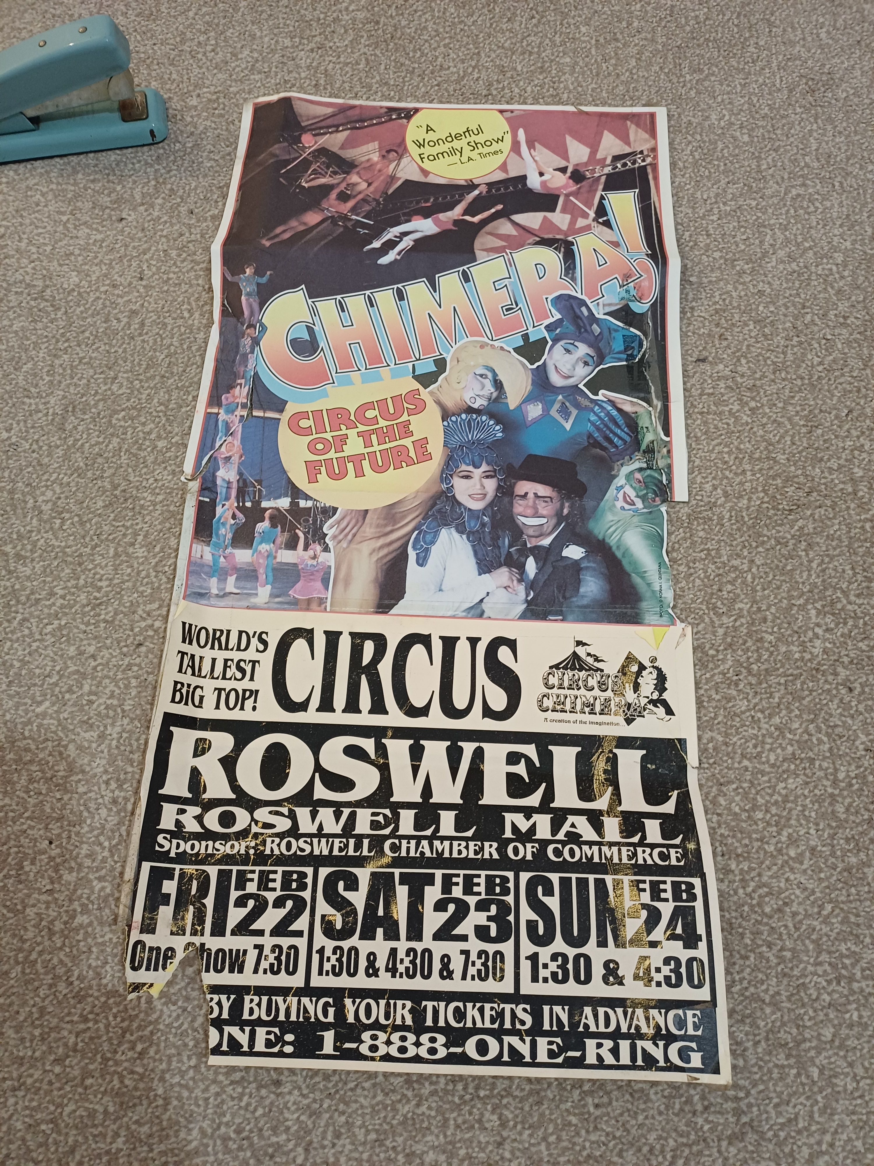 Circus poster Roswell 28 x 57 cms
