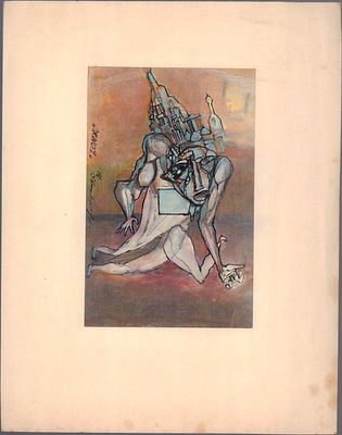 Оригинальная живопись художника Александра Шафранского. Бомж. Тушь, акварель. 1997 г. Размер 28 