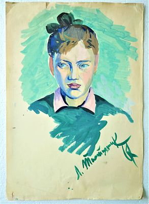 Портрет акварелью неизвестного художника. . Бумага, акварель, авторская подпись художники. 