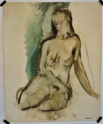 Художник А. Баратынский. "Обнаженная натура". Израиль. После 1991 г. Акварель, картон. Размер 