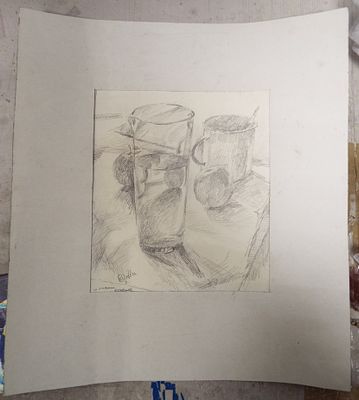 Дмитриев В. Со стаканом. 1987 г. Бумага, карандаш. 43 х 48 см.