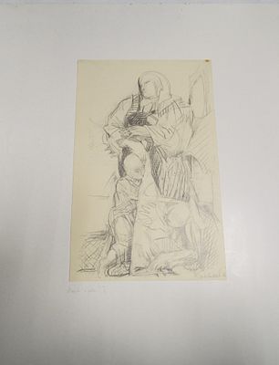 Эскиз. Пантелеев М. Мать и дитя. Размер с полями 62 х 76 см. Размер 26 х 41 см. 
Пантелеев 