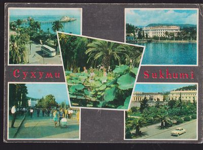 Почтовая карточка. " Советский художник ", 1968 г. Сухуми. Морской причал в Ботаническом саду. 