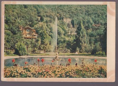 Почтовая карточка. 1954 г. Гагра. Фонтан в парке. 10.5 х 14.5 см.