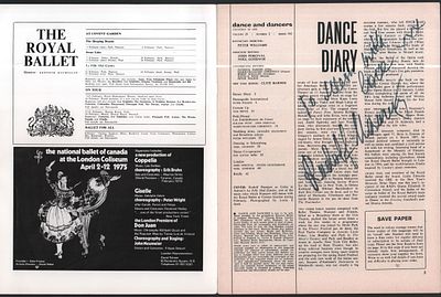 Автограф Р. Нуриева. Dance and dancers, февраль 1975. 42 с. Мягкий переплет, 21 х 27,5 см. 