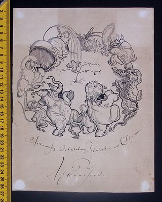 Литография Сергея Чехонина с каллиграфическим автографом Зельдовичу. Л. 1926 г. Бумага, тушь 