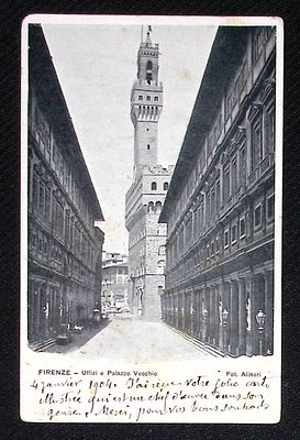 Открытое письмо. Флоренция, Уфицци и Палаццо Веккьо. До 1904 г. Размер 9 х 13,8 см.