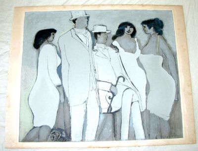 דוד שניאור, ליטוגרפיה אקפרסיוניסטית גדולה בצביעת יד "מראה רחוב", חתומה בעפרון, "AP". 
מידות: 