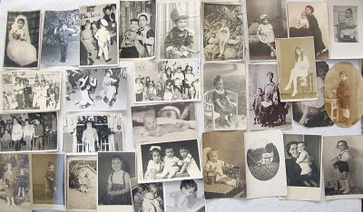 Collection of 31 antique and old photos of Jewish children including 9 photos of Purim spiel. Co 
